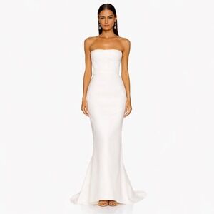 Bronx & Banco Elana White Satin Strapless Gown NWT Size‎ 6| Revolve Dress Bridal